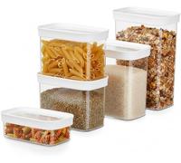 Emsa Optima Dry Food - Set 5 Recipientes Herméticos de Plástico Rectangular, higiénico, fácil apilamiento, tapa cierre a presión y bordes antideslizantes, certificado "Baby Care", apto lavavajillas