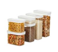 Emsa Optima Dry Food - Set 7 Recipientes Herméticos de Plástico Rectangular, higiénico, fácil apilamiento, tapa cierre a presión y bordes antideslizantes, certificado "Baby Care", apto lavavajillas