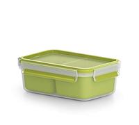 Emsa Recipiente hermético de plástico con 2 compartimentos y bandeja independiente para comer, Totalmente hermético, Certificado Baby Care, Rectangular, 1 L, Verde, 19.5 x 13.5 x 7 cm