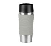 Emsa - Taza térmica de viaje N2010900 con diseño ondulado y carcasa de acero inoxidable (18/10), Acero inoxidable (18/10). Plástico (PP). silicona, Acero inoxidable/polvo gris., 360ml