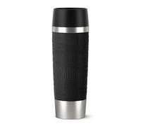 Emsa Travel Mug Grande Taza Termo, 0.5 L, Acero Inoxidable/Silicona, Plateado/Negro