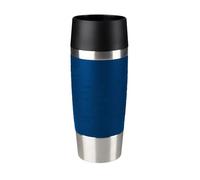 Emsa Taza térmica, Mantiene calor 4 h y frío 8 h, Acero inoxidable con base antideslizante y zona de agarre de silicona con letras grabadas, Azul, 1 Unidad (Paquette de 1)