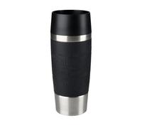 Emsa Taza térmica, Mantiene calor 4 h y frío 8 h, Acero inoxidable con base antideslizante y zona de agarre de silicona con letras grabadas, Negro, 8.1 x 8.1 x 20.1 cm