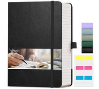 EMSHOI Cuaderno A5-400 Páginas Bloc de Notas Grueso de 100 g/m², Diario Rayado Tapa Dura Cuero Vegano Cuaderno para Mujeres y Hombres Trabajo Escuela Oficina Escritura, Notas Adhesivas, 14,5 x 21 cm