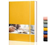 EMSHOI Cuaderno de notas B5 de tapa blanda, 204 páginas, color amarillo | Papel grueso de 100 g/m², cuaderno de notas de piel con notas adhesivas para escribir, 19 x 25 cm