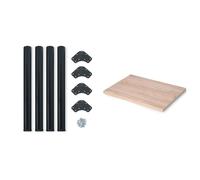 EMUCA - 4 Patas de Mesa Regulables Ø60x710-730mm (Acero Negro) + Tablero Mesa 1150x750 (Madera Efecto Roble)