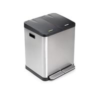 EMUCA - Contenedor de reciclaje, Cubo de basura exterior,2 compartimentos de 15L, cierre suave, Acero Inoxidable
