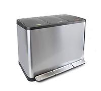 EMUCA - Contenedor de reciclaje, Cubo de basura exterior, 3 compartimentos de 15L, cierre suave, Acero Inoxidable