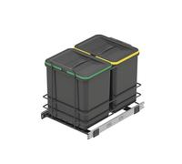 EMUCA - Contenedor de reciclaje mueble de cocina, Cubos de basura bajo fregadero, 2 x 16 L, fijación inferior y extracción manual, Plástico gris antracita