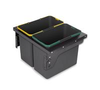 EMUCA - Contenedor de reciclaje para fijación lateral en mueble de cocina Recycle, Cubos de basura bajo fregadero, 2x24litros, Plástico gris antracita