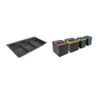 EMUCA - Contenedores + base para cajón de cocina Recycle, 4 cubos H216mm (2x12L + 2x6L), 1 base recortable para cubos de reciclaje para módulo de 90cm (836x482mm), Plástico gris antracita