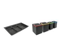 EMUCA - Contenedores + base para cajón de cocina Recycle, 4 cubos H266mm (2x12L + 2x7L), 1 base recortable para cubos de reciclaje para módulo de 90cm (836x482mm), Plástico gris antracita