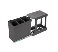 EMUCA - Contenedores de reciclaje para cocina, Cubos de basura bajo fregadero, 3x10L, fijación inferior y extracción automática, Acero y Plástico, Gris antracita
