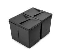 EMUCA - Contenedores para cajón de cocina, Cubos de reciclaje para base tecortable, H 266 mm (2 x 15 L), Plástico negro