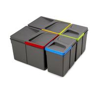 EMUCA- Contenedores para cajón de cocina Recycle, Altura 216, 2x12L + 2x6L, Plástico gris antracita, Plástico