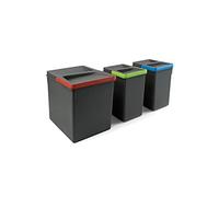 EMUCA - Contenedores para cajón de cocina Recycle, Altura 266, 1x15L + 2x7L, Plástico gris antracita, Plástico