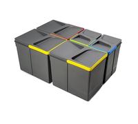 EMUCA - Contenedores para cajón de cocina Recycle, Altura 266mm, 3x15L + 2x7L, Plástico gris antracita, Plástico