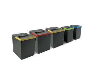 EMUCA - Contenedores para cajón de cocina Recycle, Basura con tapa anti olores, H 266 mm (3 x 15 L + 2 x7 L), Plástico gris antracita