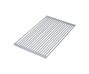 EMUCA - Escurridor de acero y silicona para platos y vasos, Rejilla de goteo para tazas, frutas o verduras, Escurreplatos flexible y enrollable, Plástico y acero, Gris