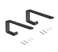 Emuca - Juego de soportes para estante de madera con colgador integrado, Acero, Pintado negro