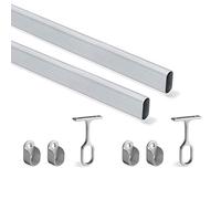Emuca – Kit de barra de armario oval 1150 mm, aluminio y zamak, anodizado mate – Lote de 2