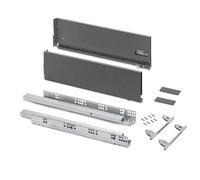 Emuca - Kit cajón para cocina o baño con regulación 3D, altura 178mm, profundidad 500mm, 60 Kg, cierre suave, tableros no incluidos, Acero, Gris Antracita
