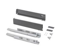 Emuca - Kit cajón para cocina o baño con regulación 3D, altura 93mm, profundidad 500mm, 40 Kg, cierre suave, tableros no incluidos, Acero, Gris antracita