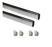 Emuca – Kit de barra de armario 750 mm ovalada 30×15 mm cromado con soportes – Lote de 2