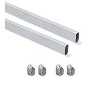 Emuca - Kit de barra de armario oval 750mm y soportes, anodizado mate, Lote de 2