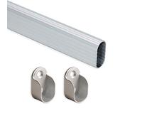 EMUCA - Kit de Barra de Armario Oval 950mm y Soportes, anodizado Mate, Lote de 2