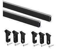 Emuca - Kit de barra para armario, 1150 mm, Pintado negro, Aluminio y Plástico, Lote de 2