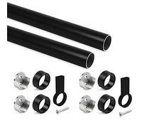 Emuca - Kit de barra para armario redonda Ø28, 1150mm, Pintado negro, Aluminio y Zamak, Lote de 2