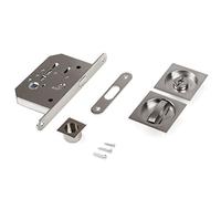 Emuca - Kit de cerradura con muletilla cuadrada, cerradura condena para puerta corredera, 57x57mm, Acero, Níquel satinado