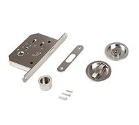 Emuca - Kit de cerradura con muletilla redonda, cerradura condena para puerta corredera, Ø57mm, Acero, Niquel satinado