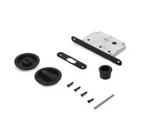 Emuca - Kit de cerradura con muletilla redonda, cerradura condena para puerta corredera, diámetro Ø57mm, Acero, Pintado negro