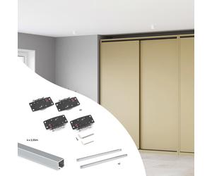 Emuca Kit de herrajes Flow2 para 2 puertas correderas con cierre suave, 2.35m, Anodizado mate