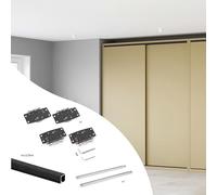Emuca - Kit de herrajes para armario 2 puertas correderas y cierre suave Flow2 con carriles encastrados 2.35m, tableros no incluidos, Pintado negro
