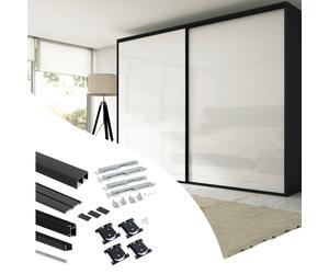 Emuca Kit de herrajes Placard 74 para armario de 2 puertas correderas, cierre suave y tirador Sharp, negro