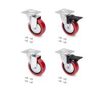 Emuca - Kit de Ruedas Red, Ø 75, Acero y Plástico, Rojo, Ø75mm con placa de montaje