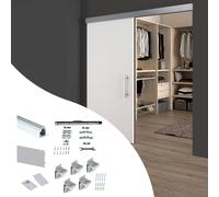 Emuca Kit de sistema corredero Railway para puertas de madera con cierre suave, 80kg, Aluminio Anodizado mate