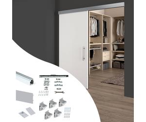 Emuca Kit de sistema corredero Railway para puertas de madera con cierre suave, 80kg, Aluminio Anodizado mate