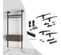 Emuca - Kit de soportes para 1 estante, 1 módulo y barra 1 m - Zamak negro texturizado