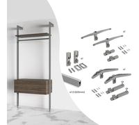 Emuca Kit de soportes Zero para 1 estante de madera, 1 módulo y barra de 1m, Gris piedra