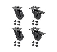 Emuca - Lote de 4 ruedas pivotantes para mueble Ø50mm con placa de montaje y rodamiento de bolas, ruedas de goma color negro.