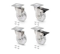 Emuca - Lote de 4 ruedas pivotantes para mueble Ø75mm con placa de montaje y rodamiento de bolas, ruedas de goma para muebles color transparente