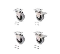 Emuca - Lote de 4 ruedas pivotantes para muebles, Ø 50mm, 2 con freno y 2 sin freno, Placa de Montaje y rodamiento de Bolas, Gris