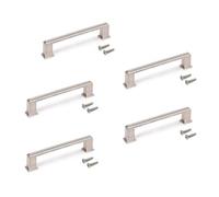 Emuca Tiradores para mueble L147,5 mm intereje 128 mm Zamak Níquel satinado Lote de 5