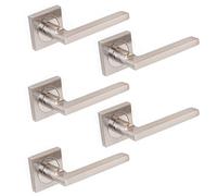EMUCA - Manetas para puertas de interior, lote de 5 juegos de manillas para puerta de paso con roseta 50x50 mm, Aluminio y zamak, Níquel satinado.