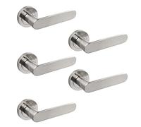 EMUCA - Manetas para puertas de interior, lote de 5 juegos de manillas para puerta de paso con roseta D.50 mm, Aluminio, Níquel satinado.