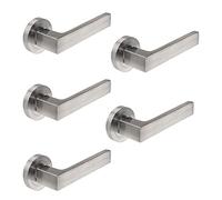 EMUCA - Manetas para puertas de interior, lote de 5 juegos de manillas para puerta de paso con roseta D.50 mm, Aluminio, Níquel satinado.